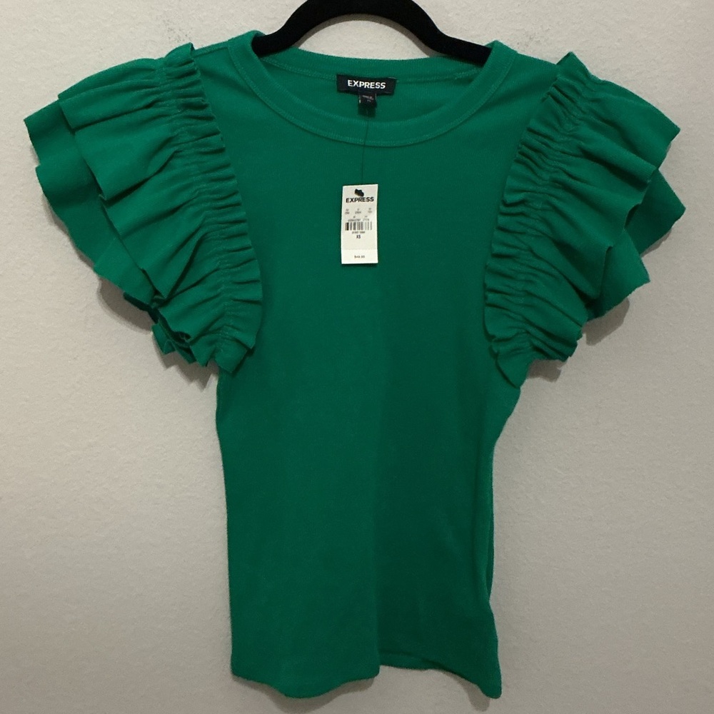 Express Emerald Ruffle Sleeve Tee XS NWT
